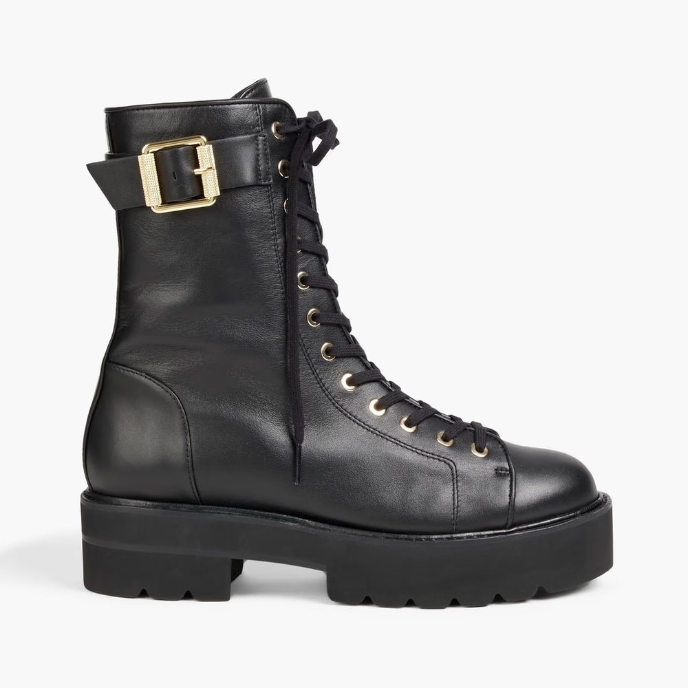 STUART WEITZMAN RYDER ULTRALIFT Black Leather Combat Lace-Up Boots